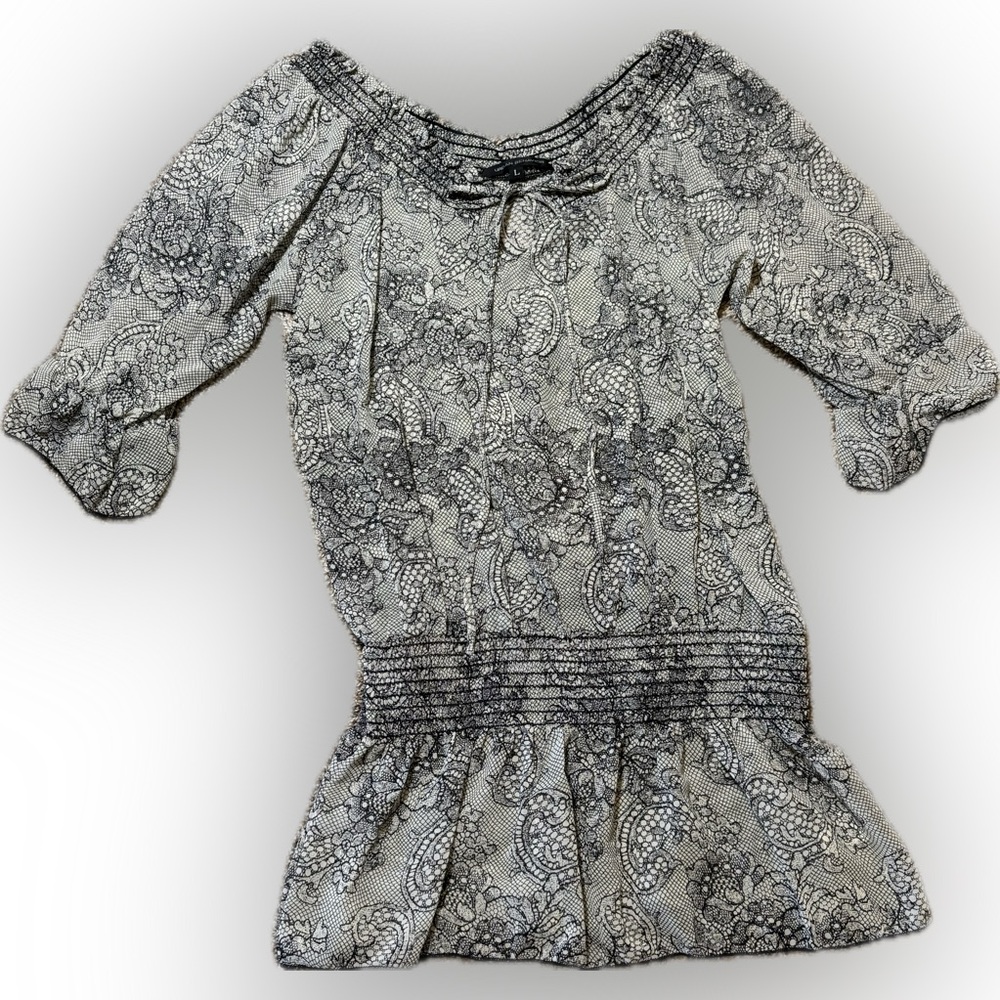 E32 Urban Behavior Black & White Paisley Peasant Tunic, Size L